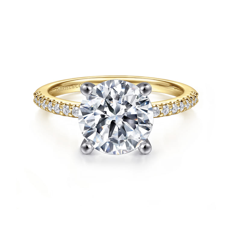 Amata - 14K White-Yellow Gold Round Diamond Engagement Ring - 0.15 ct - Shot 1