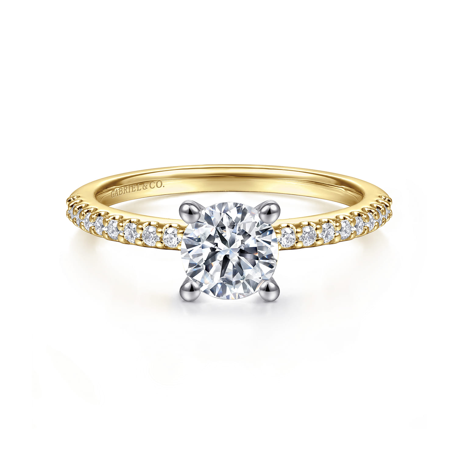 Amata - 14K White-Yellow Gold Round Diamond Engagement Ring - 0.15 ct - Shot 1
