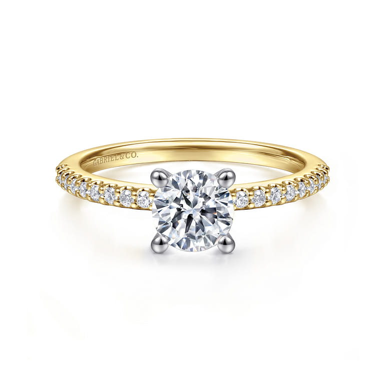 Amata - 14K White-Yellow Gold Round Diamond Engagement Ring - 0.15 ct - Shot 1