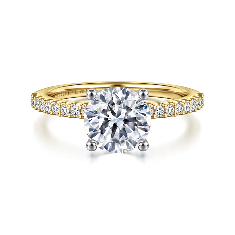 Amata - 14K White-Yellow Gold Round Diamond Engagement Ring - 0.14 ct - Shot 1