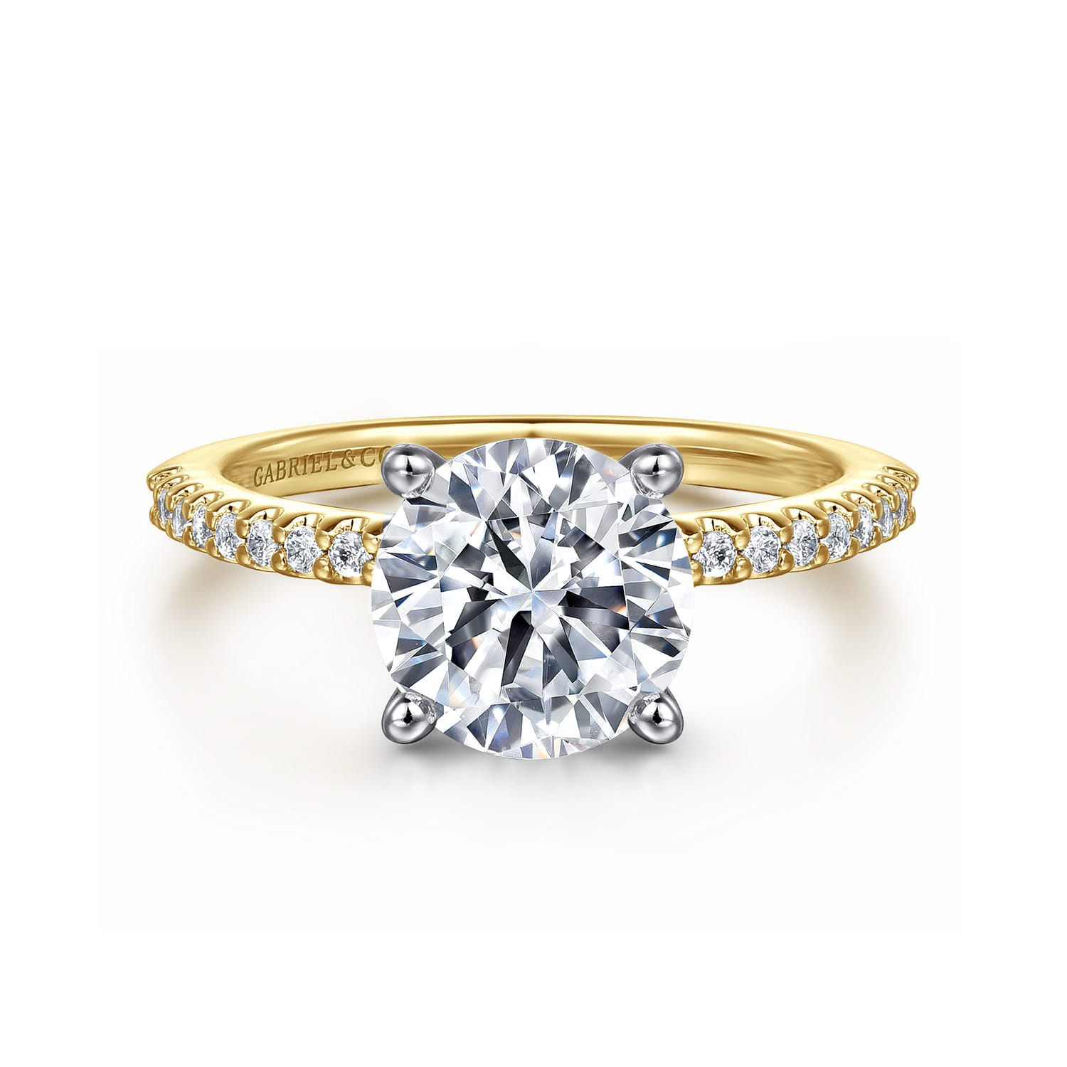 Amata - 14K White-Yellow Gold Round Diamond Engagement Ring - 0.14 ct - Shot 1