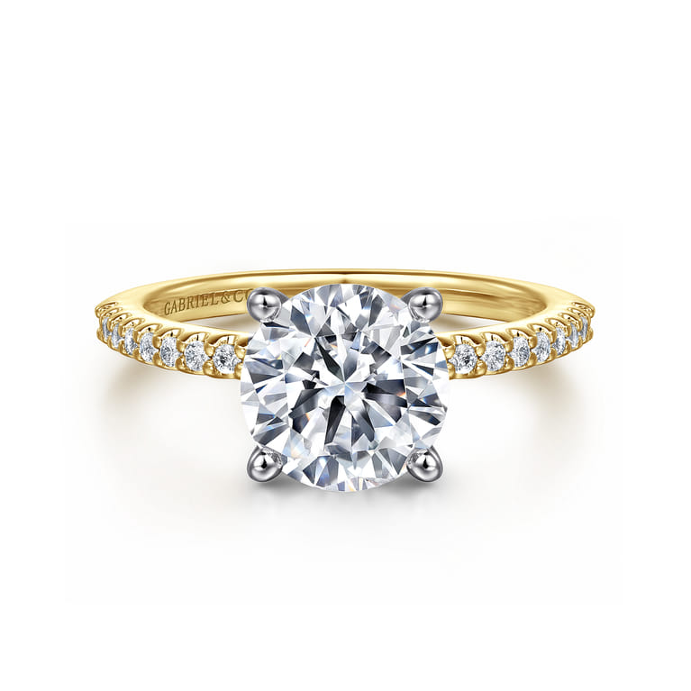 Amata - 14K White-Yellow Gold Round Diamond Engagement Ring - 0.14 ct - Shot 1