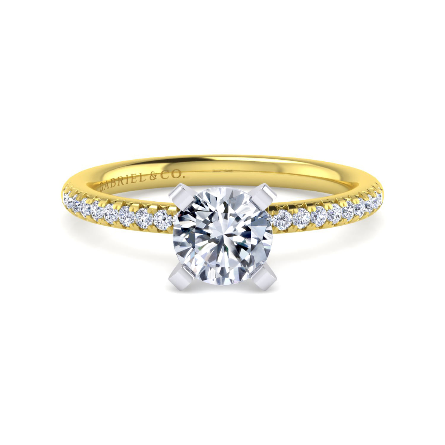 Emberlynn - 14K White-Yellow Gold Round Cut Diamond Engagement Ring - 0.15 ct - Shot 1