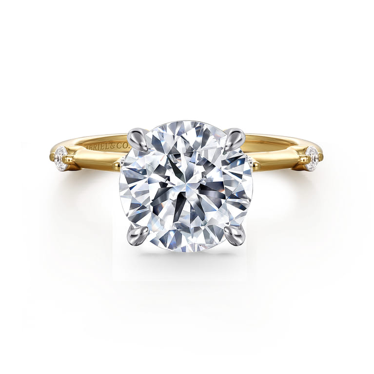 Frances - 14K White -Yellow Gold Round Diamond Engagement Ring - 0.12 ct - Shot 1