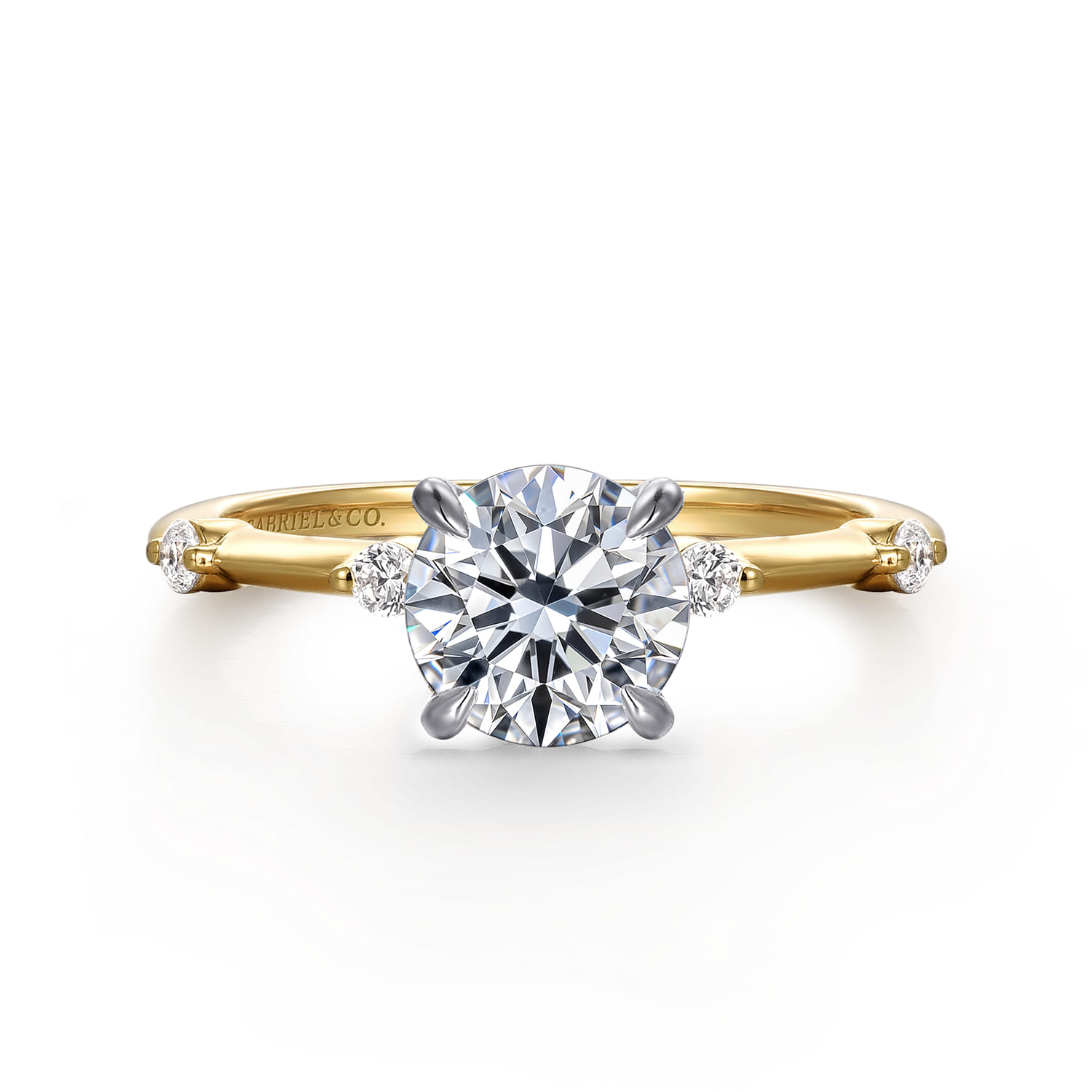 Frances - 14K White -Yellow Gold Round Diamond Engagement Ring - 0.12 ct - Shot 1