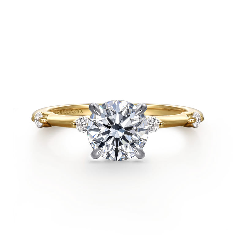 Frances - 14K White -Yellow Gold Round Diamond Engagement Ring - 0.12 ct - Shot 1