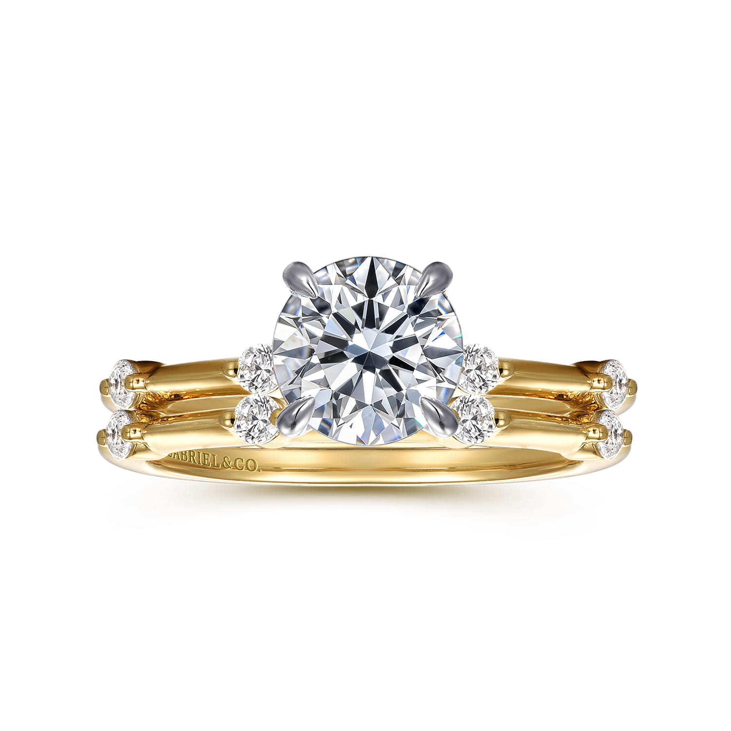 Frances - 14K White -Yellow Gold Round Diamond Engagement Ring - 0.12 ct - Shot 4
