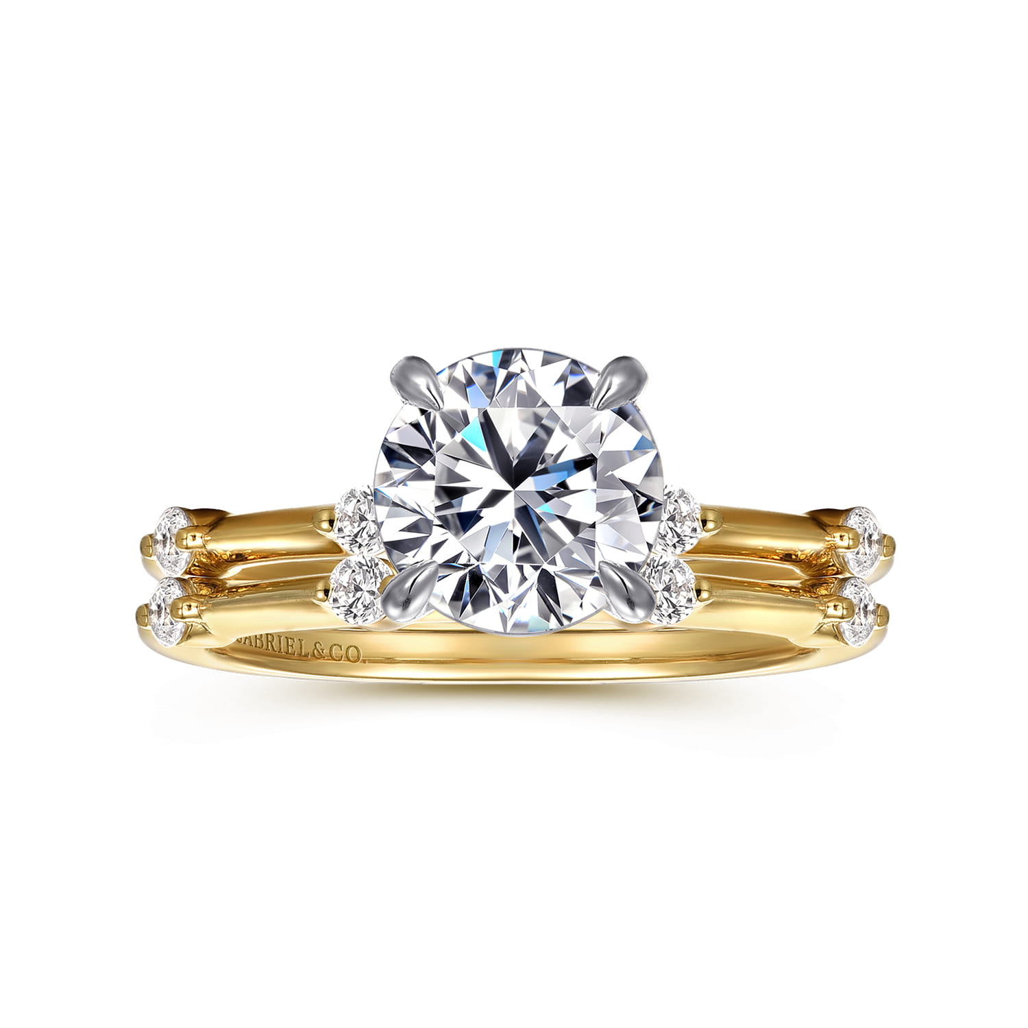 Frances - 14K White -Yellow Gold Round Diamond Engagement Ring - 0.12 ct - Shot 4