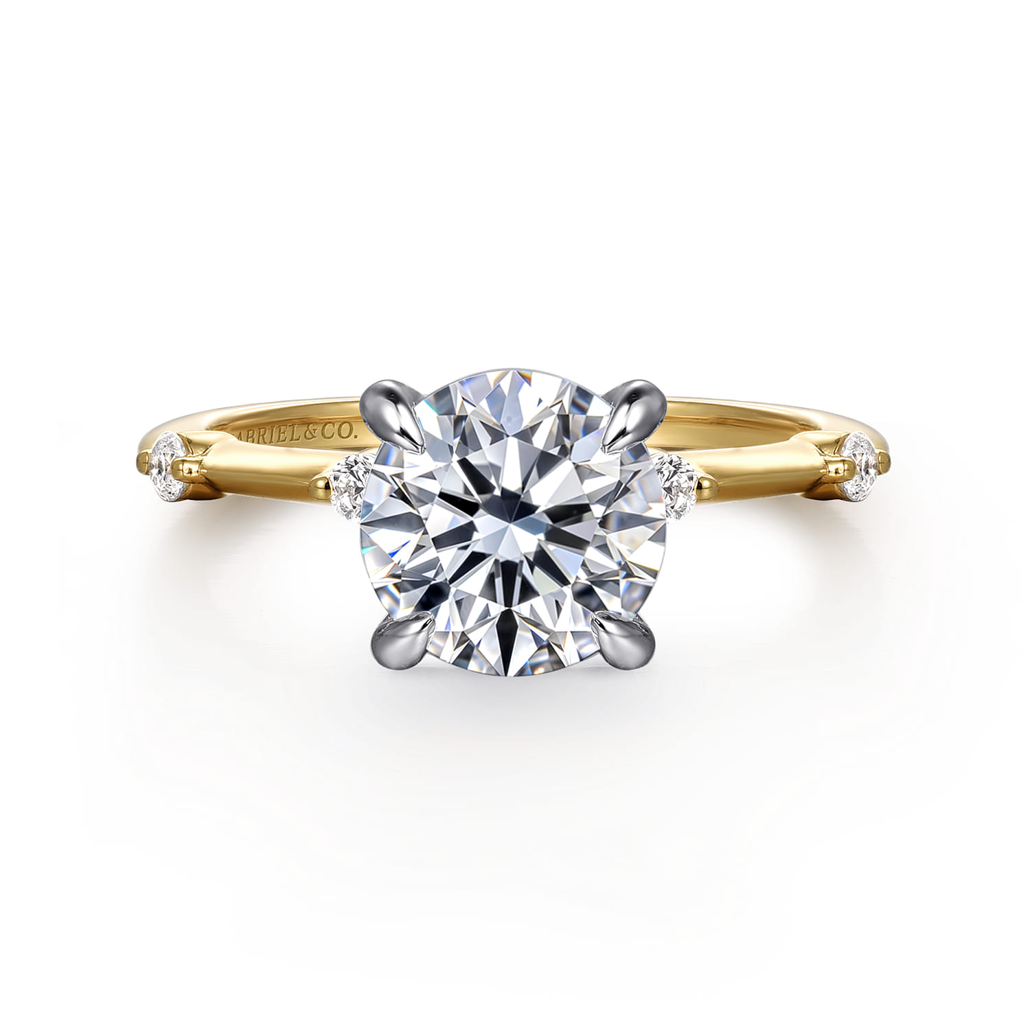 Frances - 14K White -Yellow Gold Round Diamond Engagement Ring - 0.12 ct - Shot 1