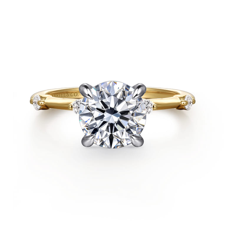 Frances - 14K White -Yellow Gold Round Diamond Engagement Ring - 0.12 ct - Shot 1