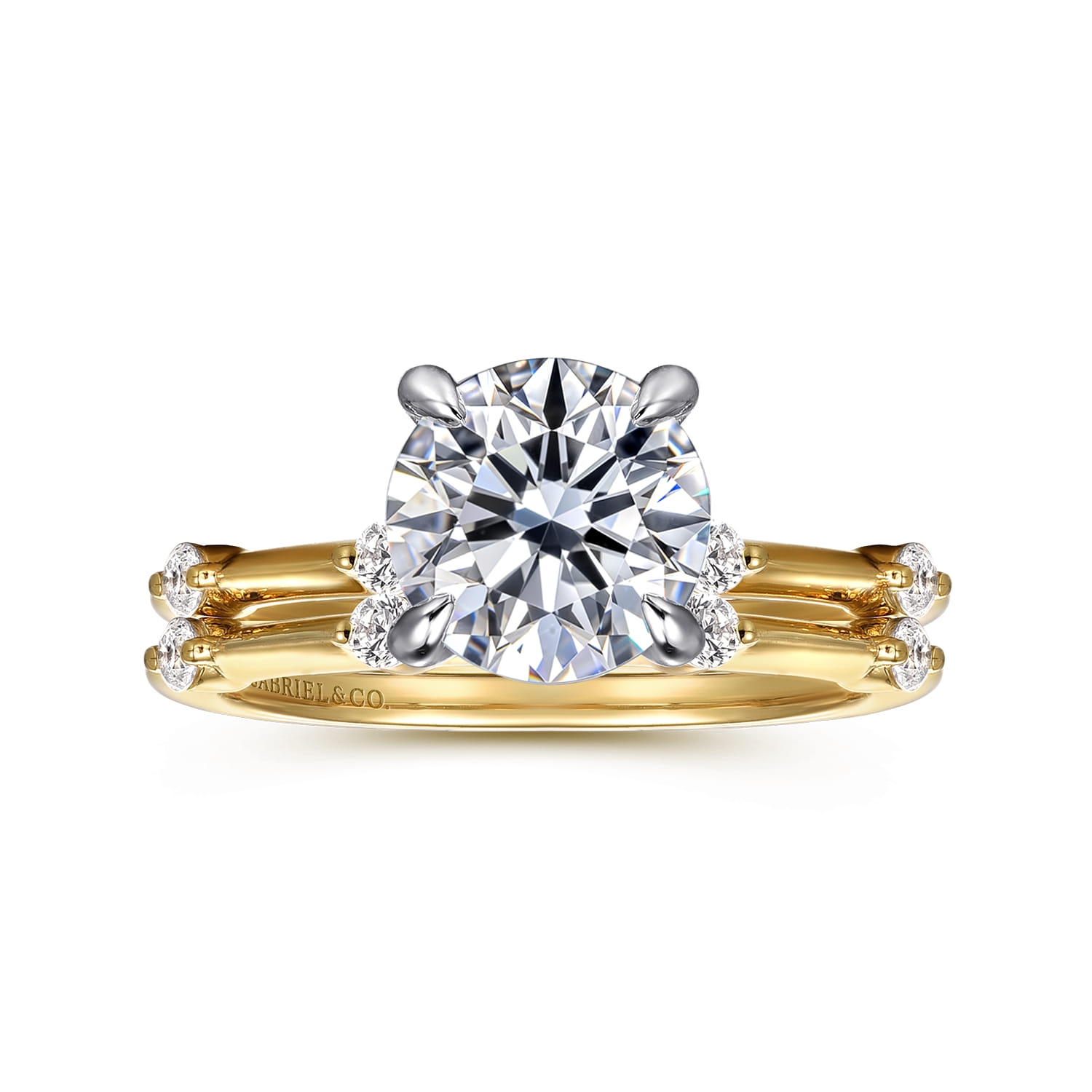 Frances - 14K White -Yellow Gold Round Diamond Engagement Ring - 0.12 ct - Shot 4