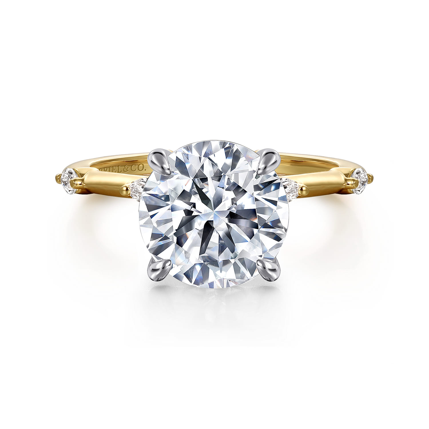 Marline - 14K White -Yellow Gold Round Diamond Engagement Ring - 0.17 ct - Shot 1