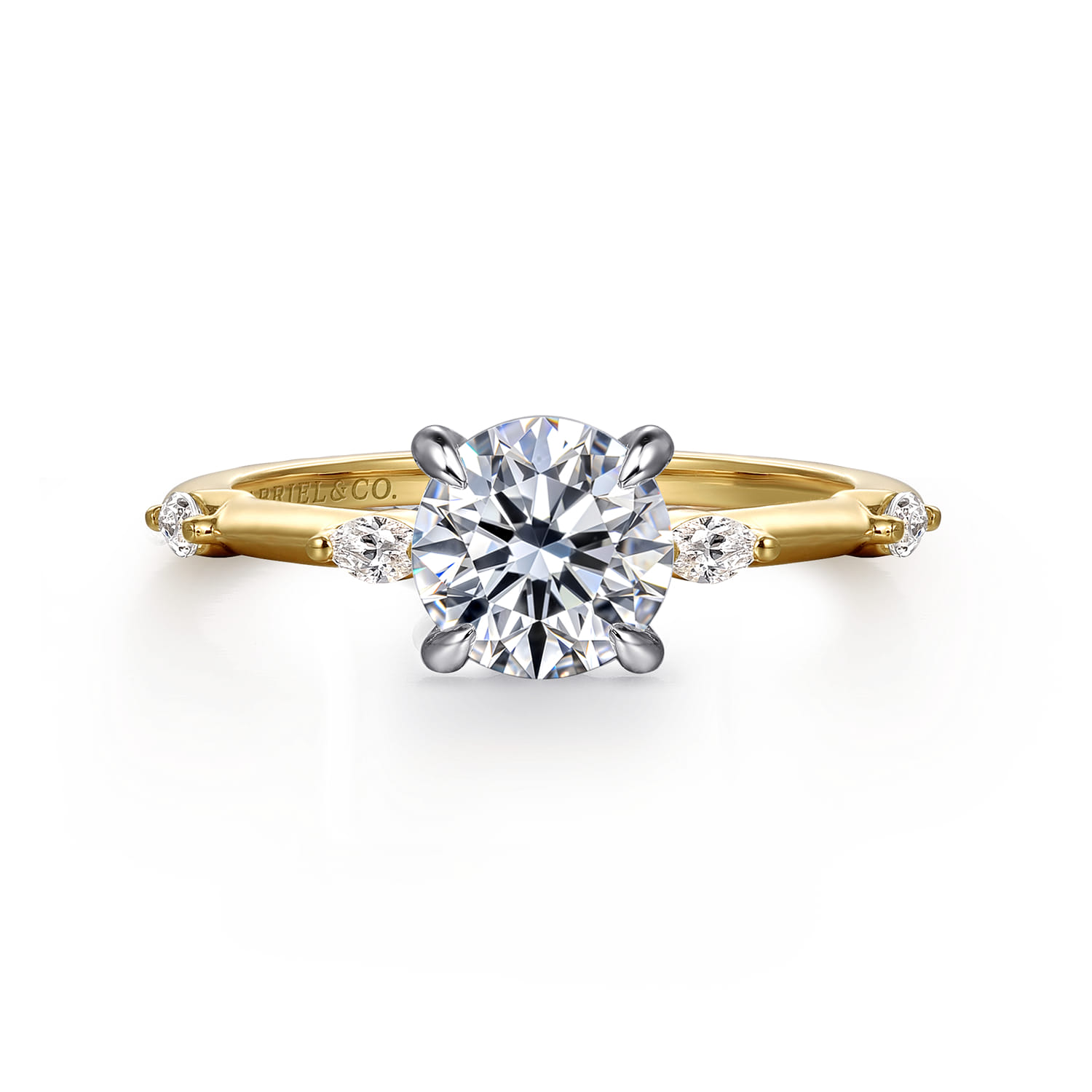 Marline - 14K White -Yellow Gold Round Diamond Engagement Ring - 0.17 ct - Shot 1