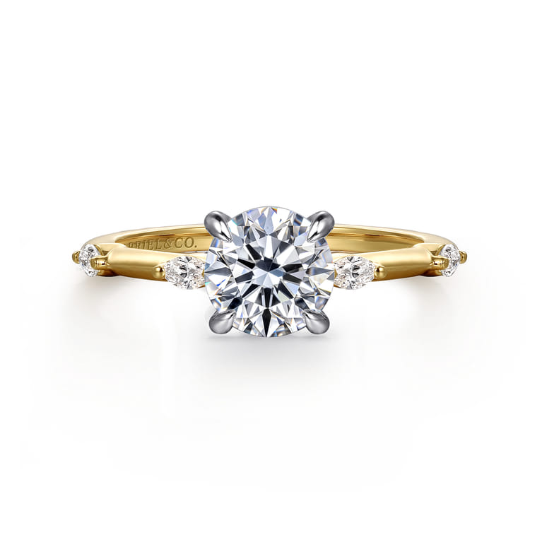 Marline - 14K White -Yellow Gold Round Diamond Engagement Ring - 0.17 ct - Shot 1