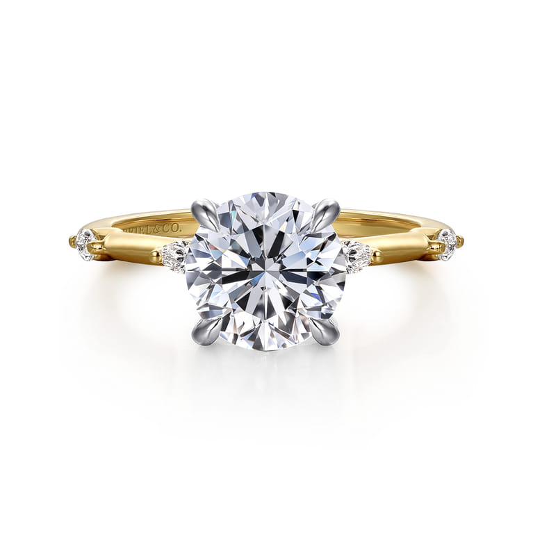 Marline - 14K White -Yellow Gold Round Diamond Engagement Ring - 0.17 ct - Shot 1
