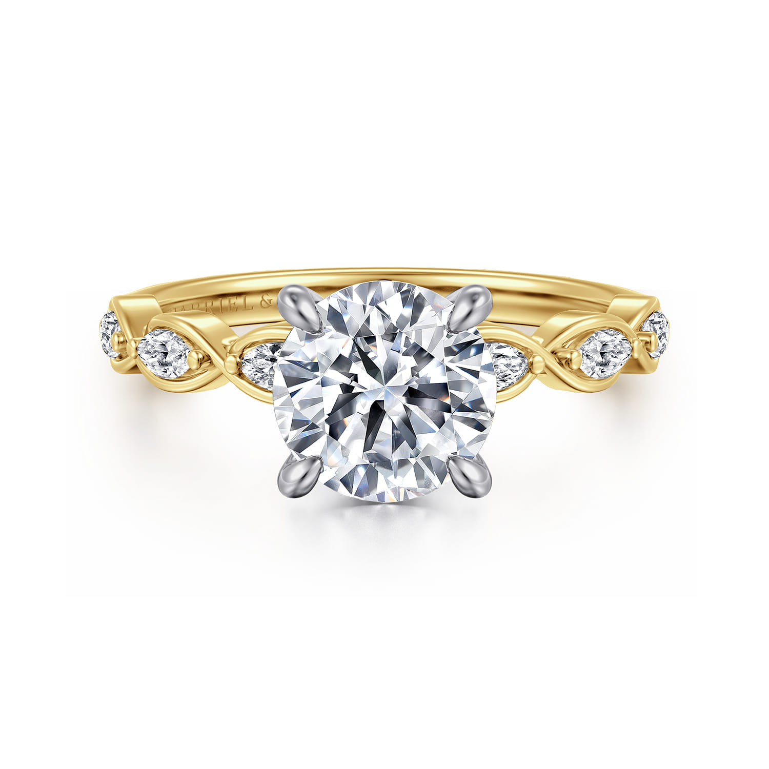 Claudia - 14K White-Yellow Gold Round Diamond Engagement Ring - 0.3 ct - Shot 1