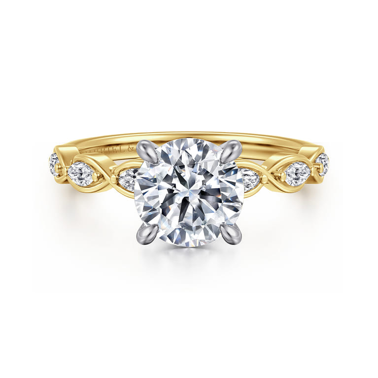 Claudia - 14K White-Yellow Gold Round Diamond Engagement Ring - 0.3 ct - Shot 1