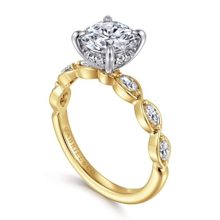 Claudia - 14K White-Yellow Gold Round Diamond Engagement Ring - 0.3 ct - Shot 3