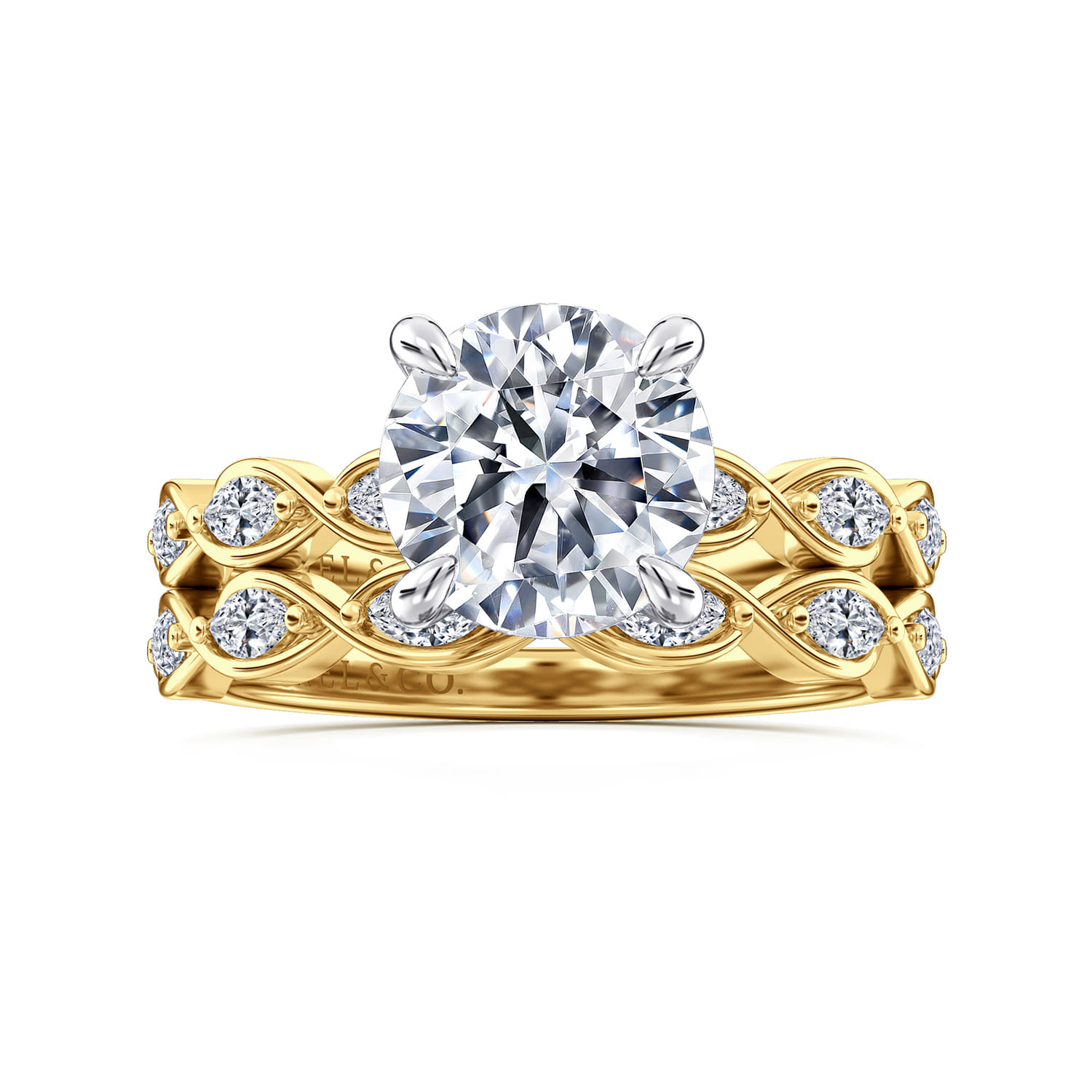 Claudia - 14K White-Yellow Gold Round Diamond Engagement Ring - 0.3 ct - Shot 4