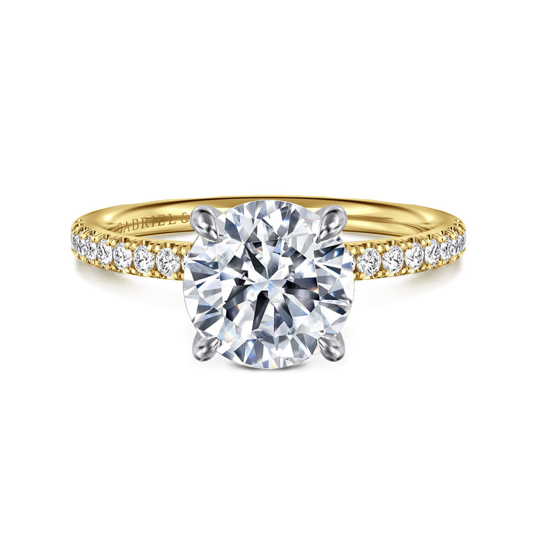 Twain - 14K Yellow-White Gold Round Diamond Engagement Ring - 0.2 ct - Shot 1