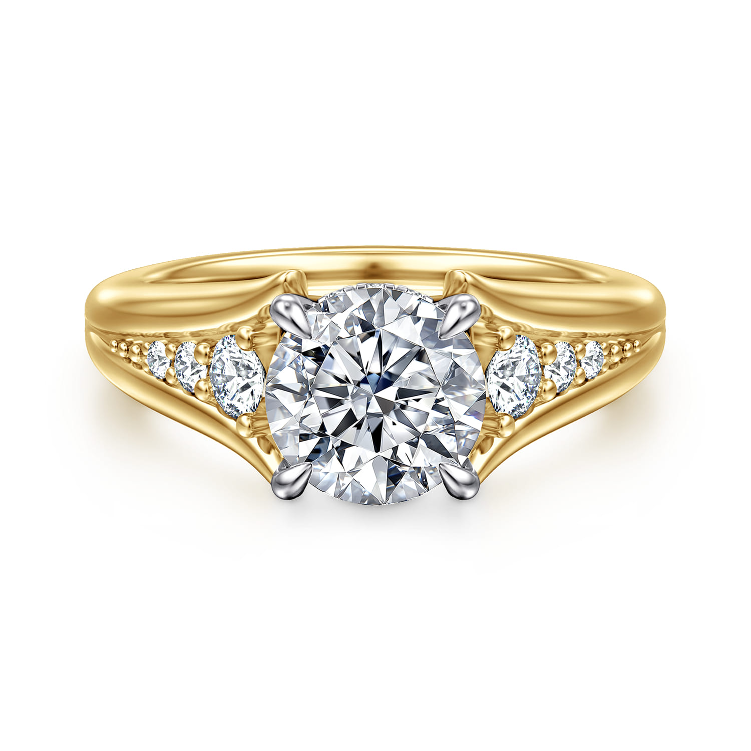 Bruno - 14K White-Yellow Gold Round Diamond Engagement Ring - 0.3 ct - Shot 1