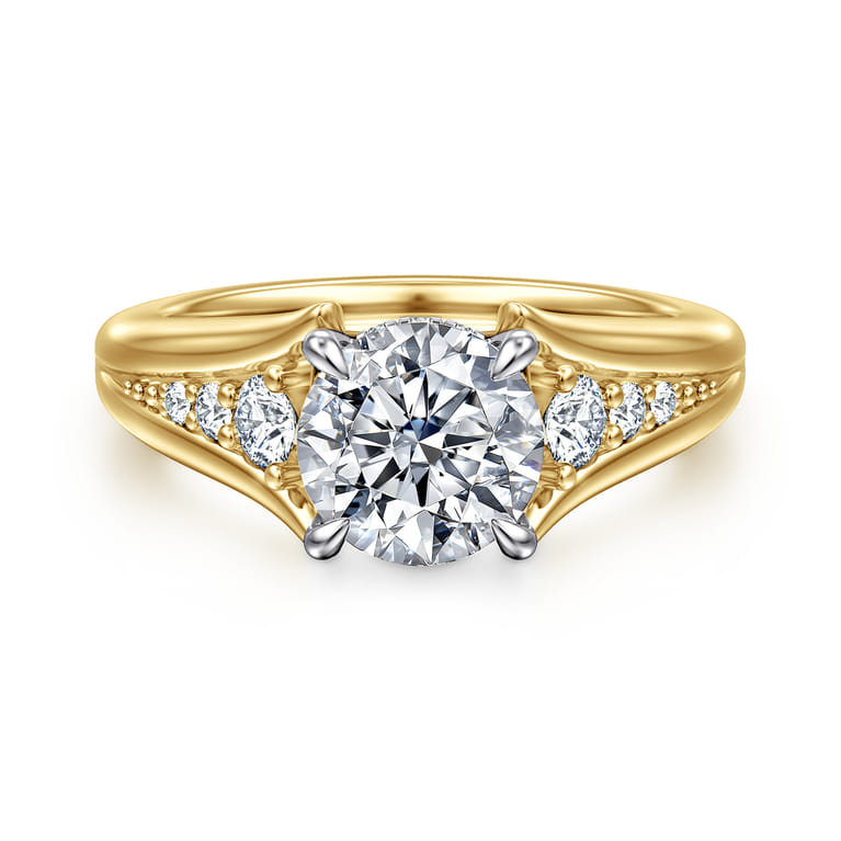 Bruno - 14K White-Yellow Gold Round Diamond Engagement Ring - 0.3 ct - Shot 1