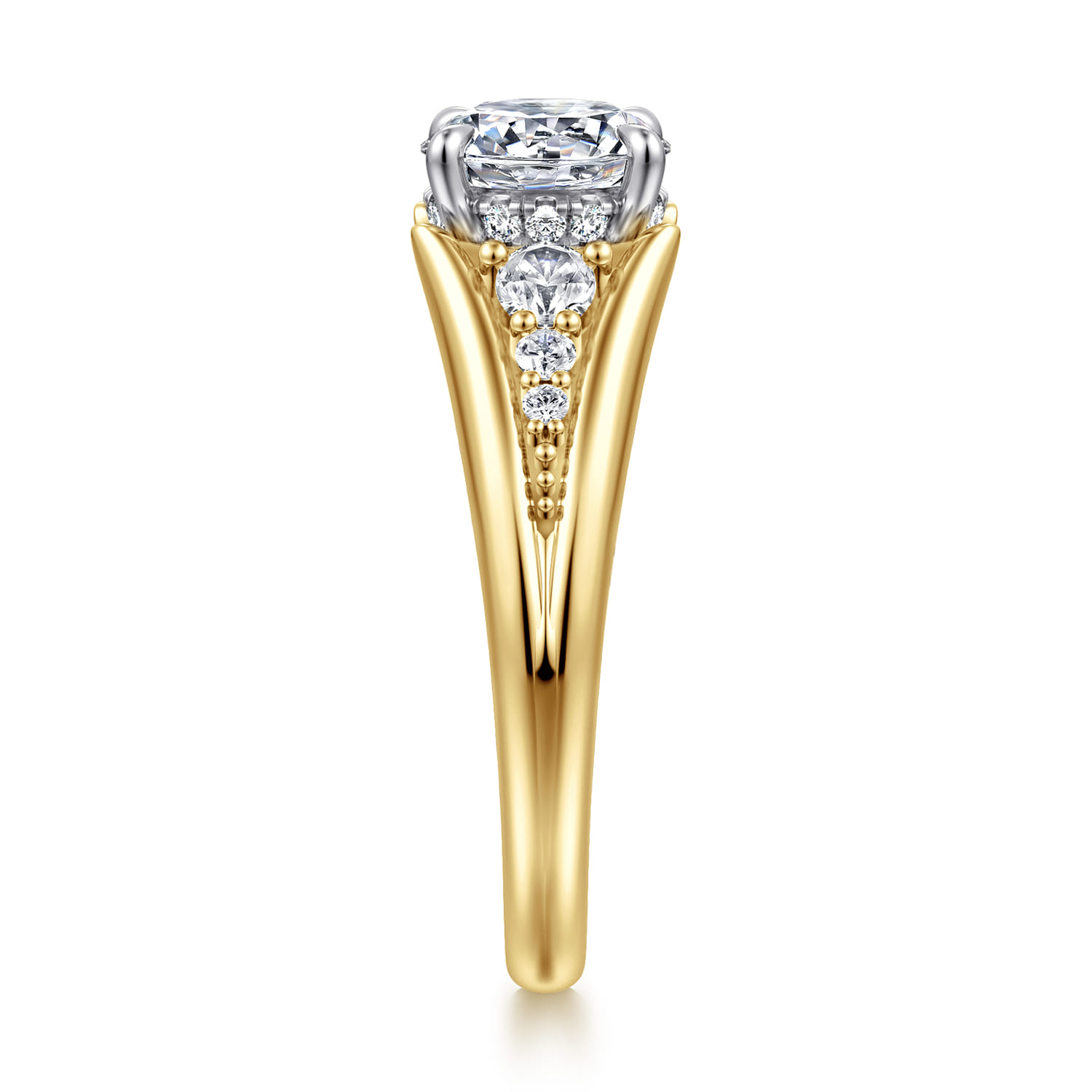 Bruno - 14K White-Yellow Gold Round Diamond Engagement Ring - 0.3 ct - Shot 4