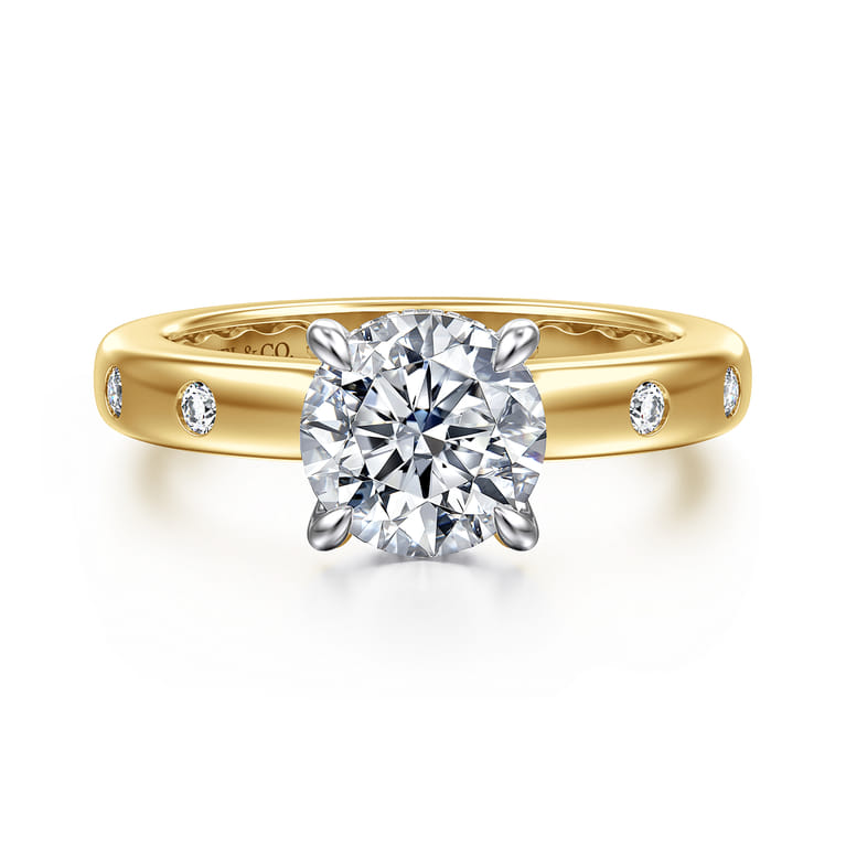 Cabata - 14K White-Yellow Gold Round Diamond Engagement Ring - 0.2 ct - Shot 1