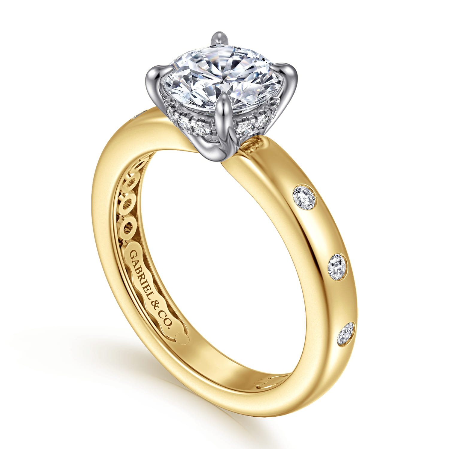 Cabata - 14K White-Yellow Gold Round Diamond Engagement Ring - 0.2 ct - Shot 3
