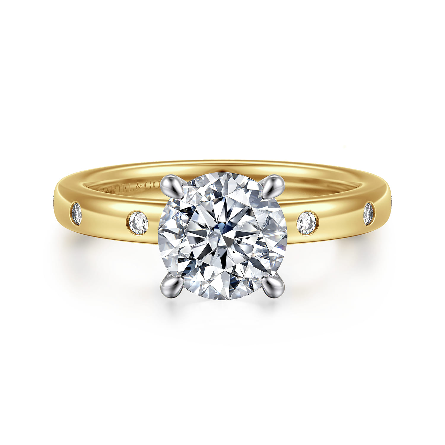 Cally - 14K White-Yellow Gold Round Diamond Engagement Ring - 0.12 ct - Shot 1