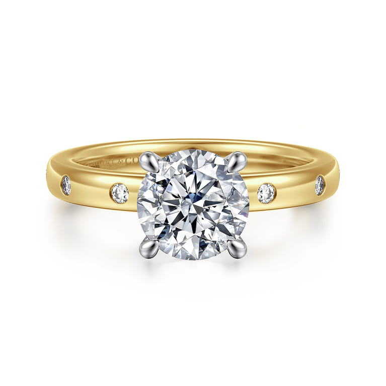 Cally - 14K White-Yellow Gold Round Diamond Engagement Ring - 0.12 ct - Shot 1