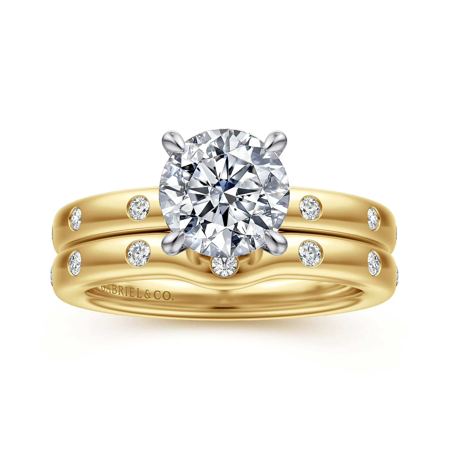 Cally - 14K White-Yellow Gold Round Diamond Engagement Ring - 0.12 ct - Shot 4
