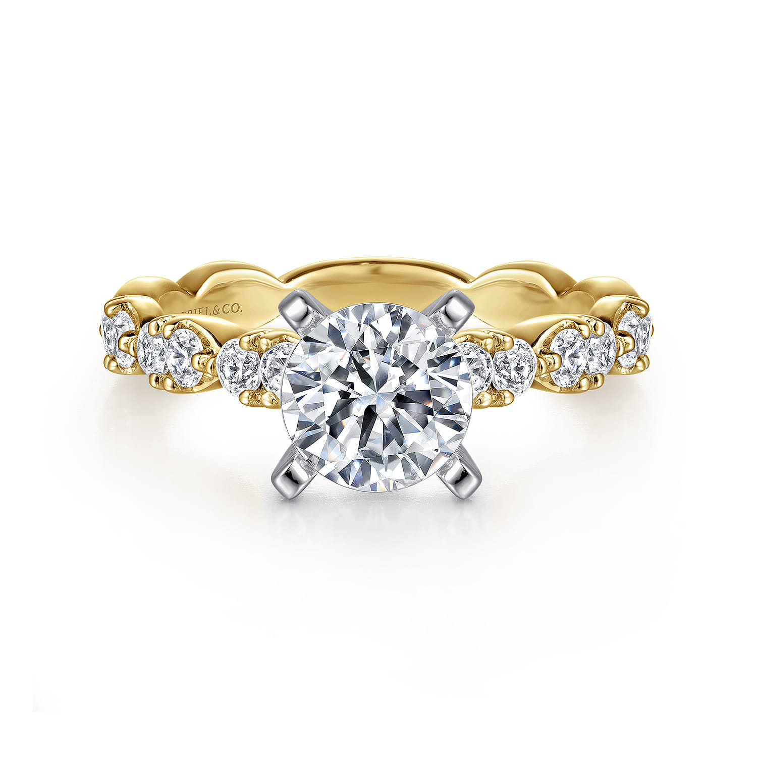 Rowan - 14K White-Yellow Gold Round Diamond Engagement Ring - 0.45 ct - Shot 1