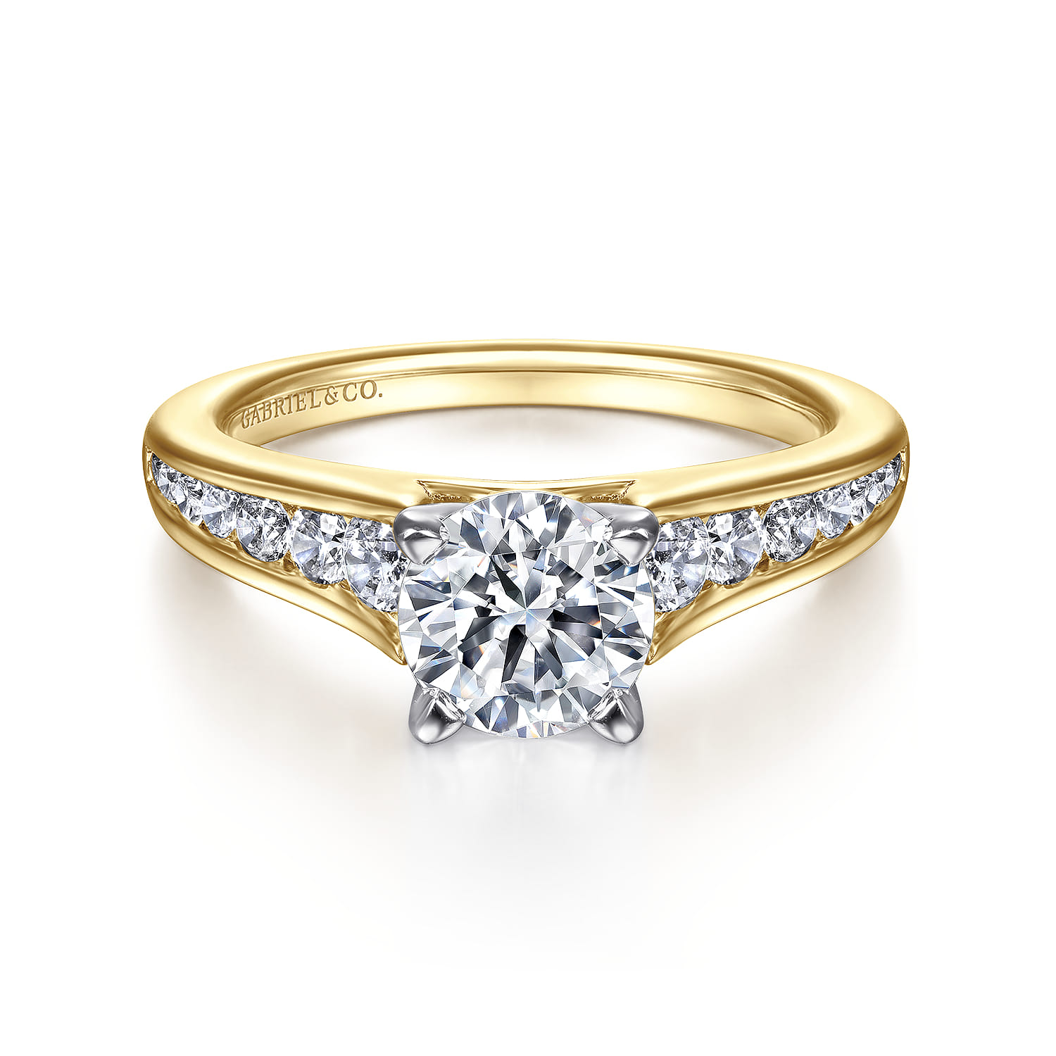 Nicola - 14K White-Yellow Gold Round Diamond Channel Set Engagement Ring - 0.46 ct - Shot 1