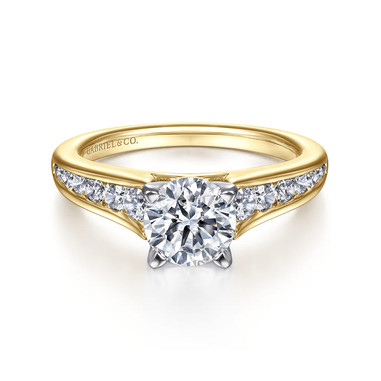 Nicola - 14K White-Yellow Gold Round Diamond Channel Set Engagement Ring - 0.46 ct - Shot 1