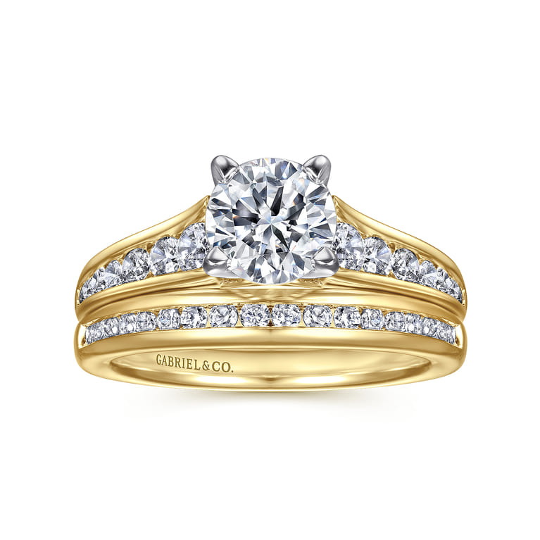 Nicola - 14K White-Yellow Gold Round Diamond Channel Set Engagement Ring - 0.46 ct - Shot 4