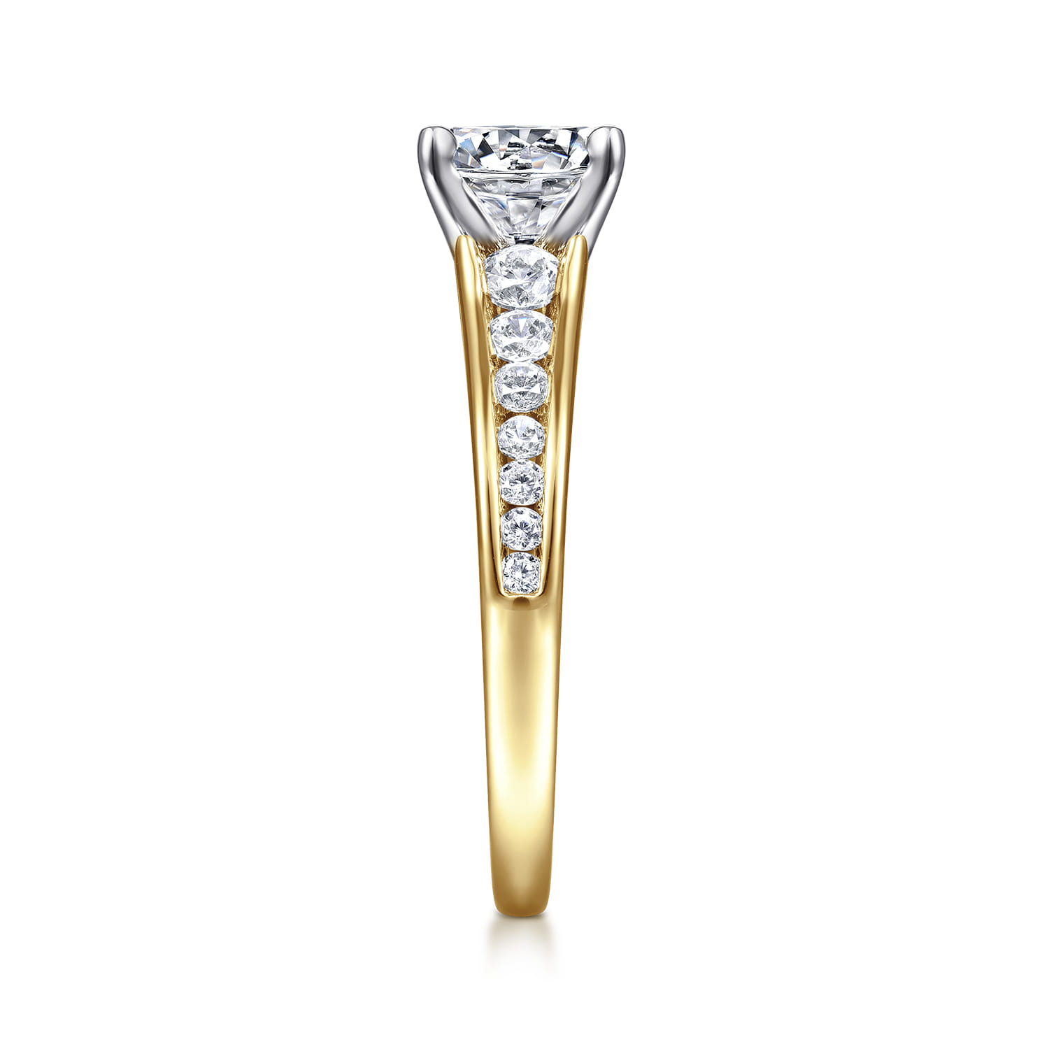 Nicola - 14K White-Yellow Gold Round Diamond Channel Set Engagement Ring - 0.46 ct - Shot 5