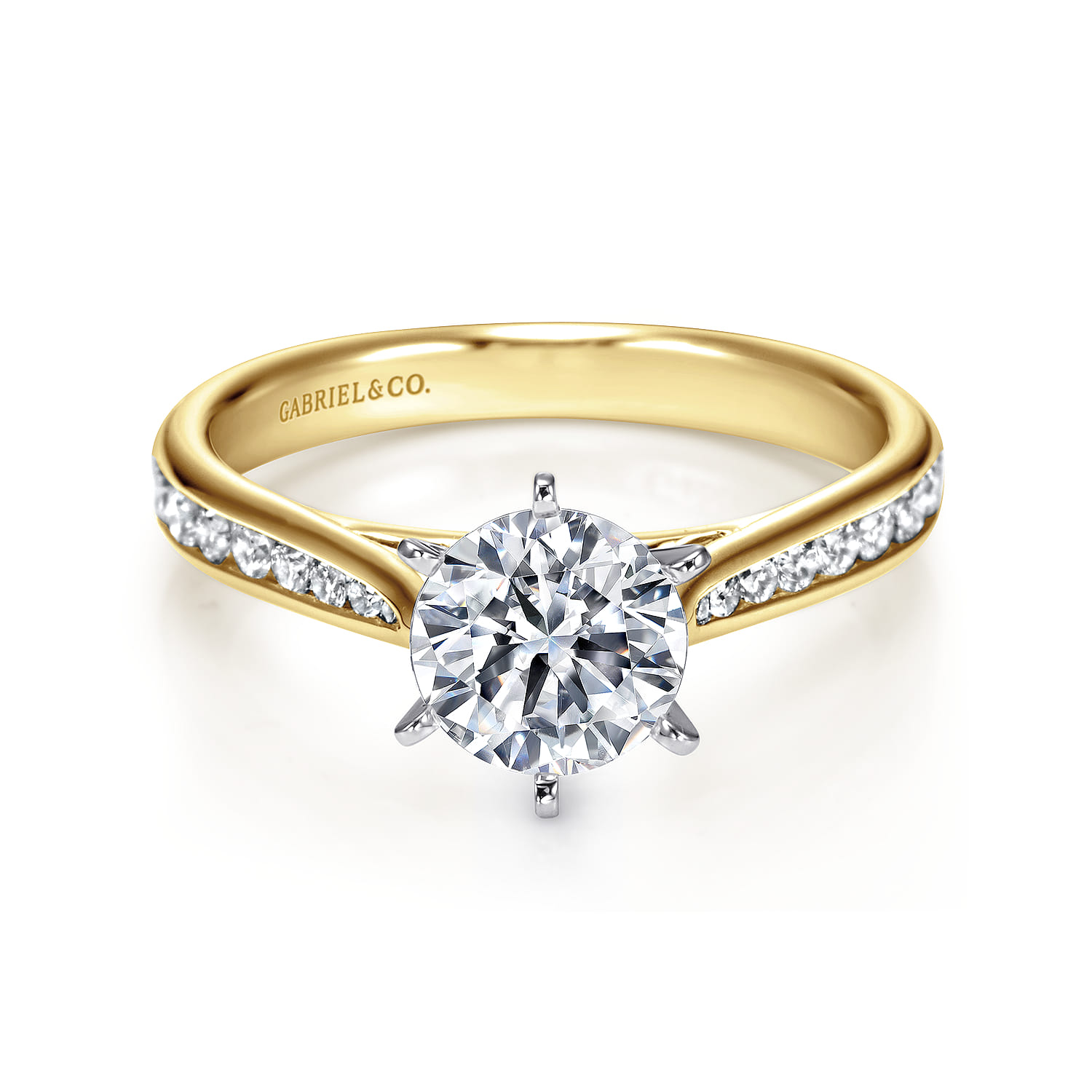 Danielle - 14K White-Yellow Gold Round Diamond Channel Set Engagement Ring - 0.31 ct - Shot 1