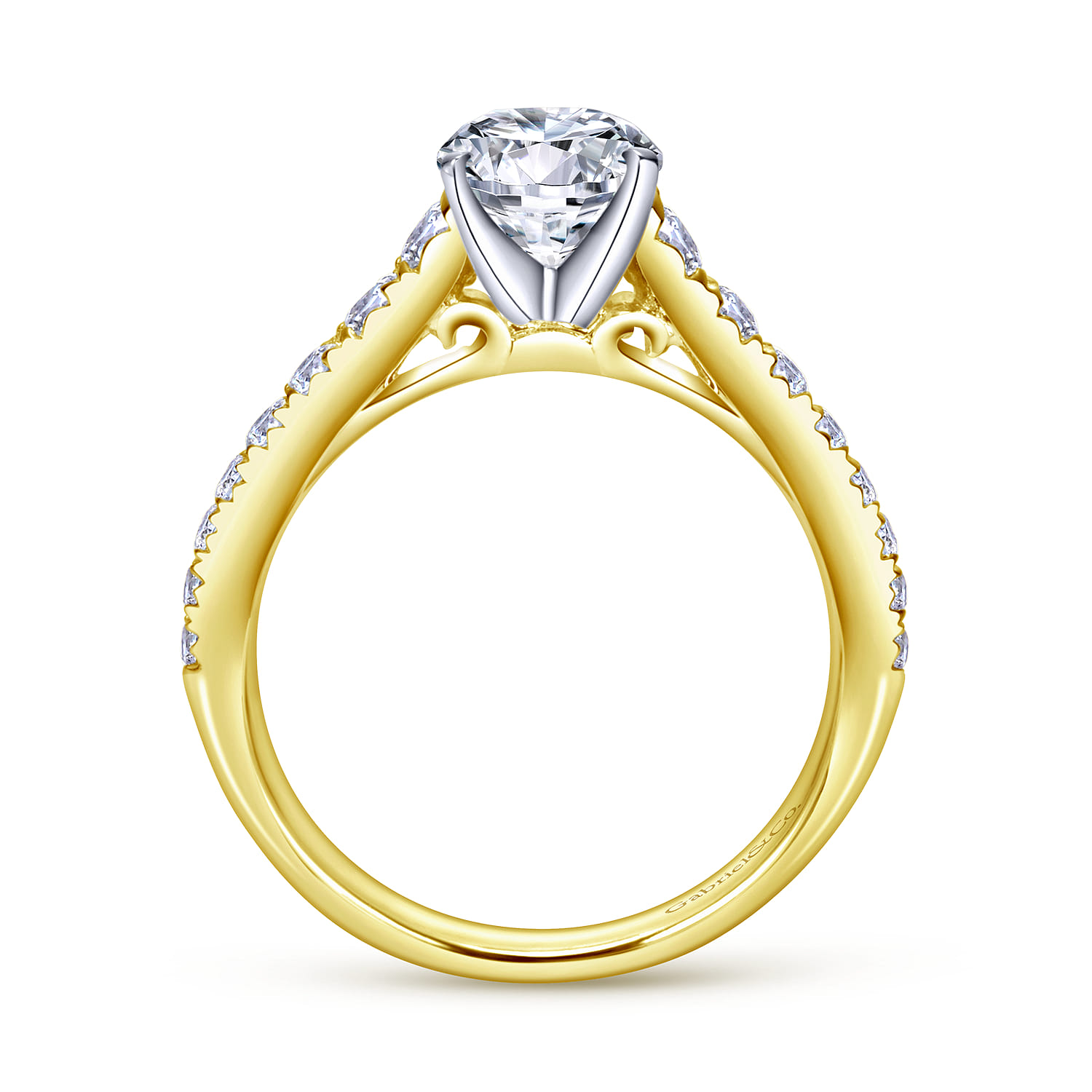 Bridget - 14K White-Yellow Gold Round Diamond Engagement Ring - 0.5 ct - Shot 2