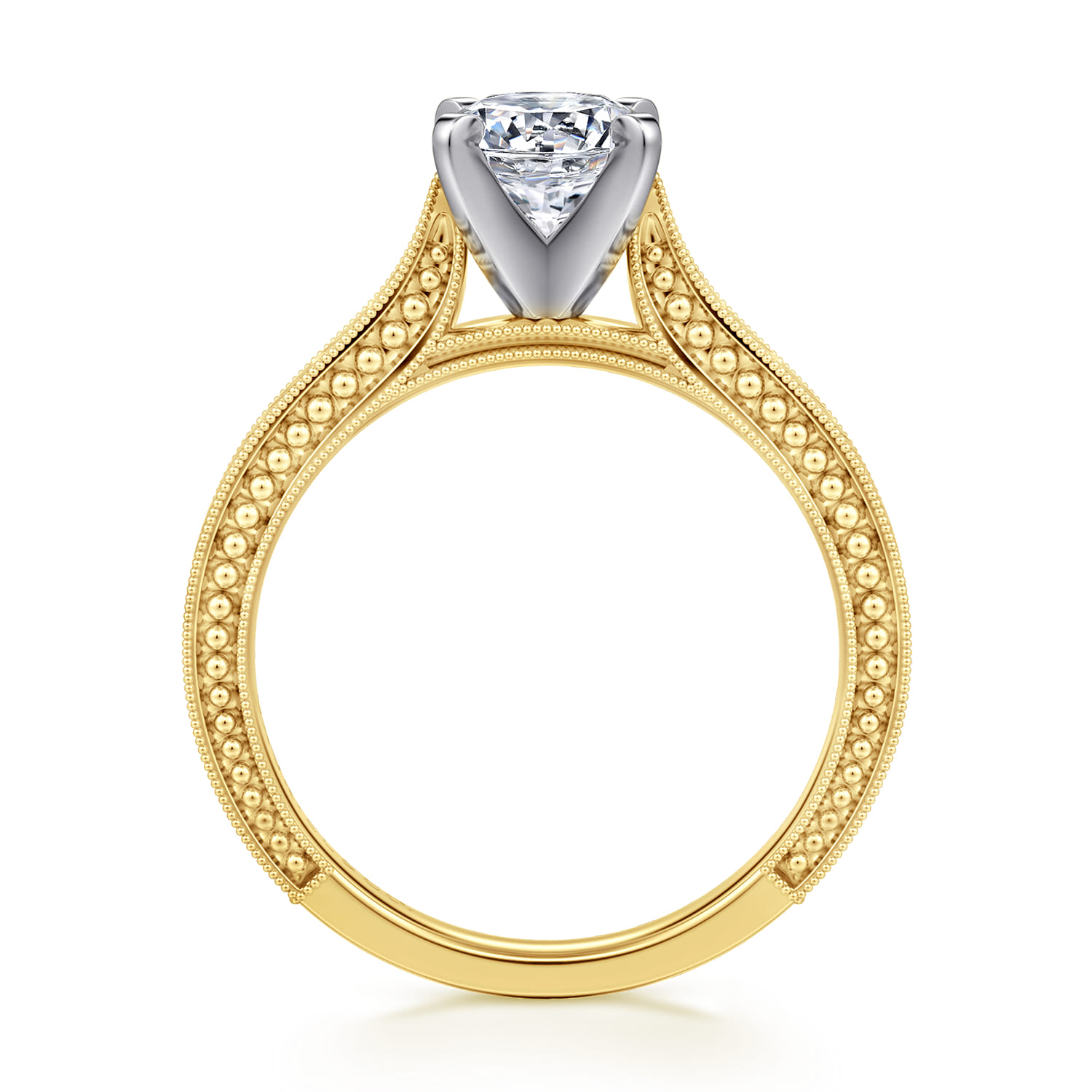 Maura - Vintage Inspired 14K White-Yellow Gold Round Solitaire Engagement Ring - Shot 2