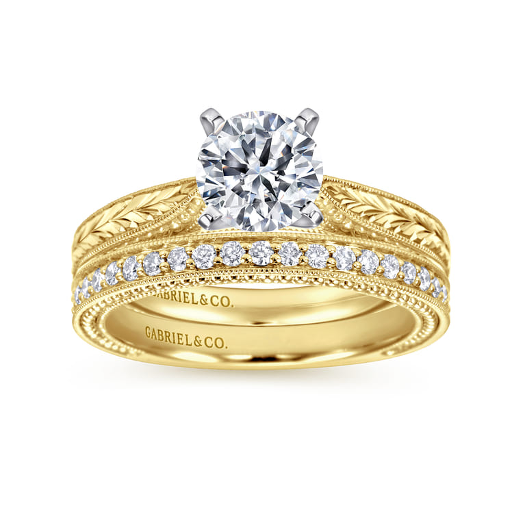 Maura - Vintage Inspired 14K White-Yellow Gold Round Solitaire Engagement Ring - Shot 4