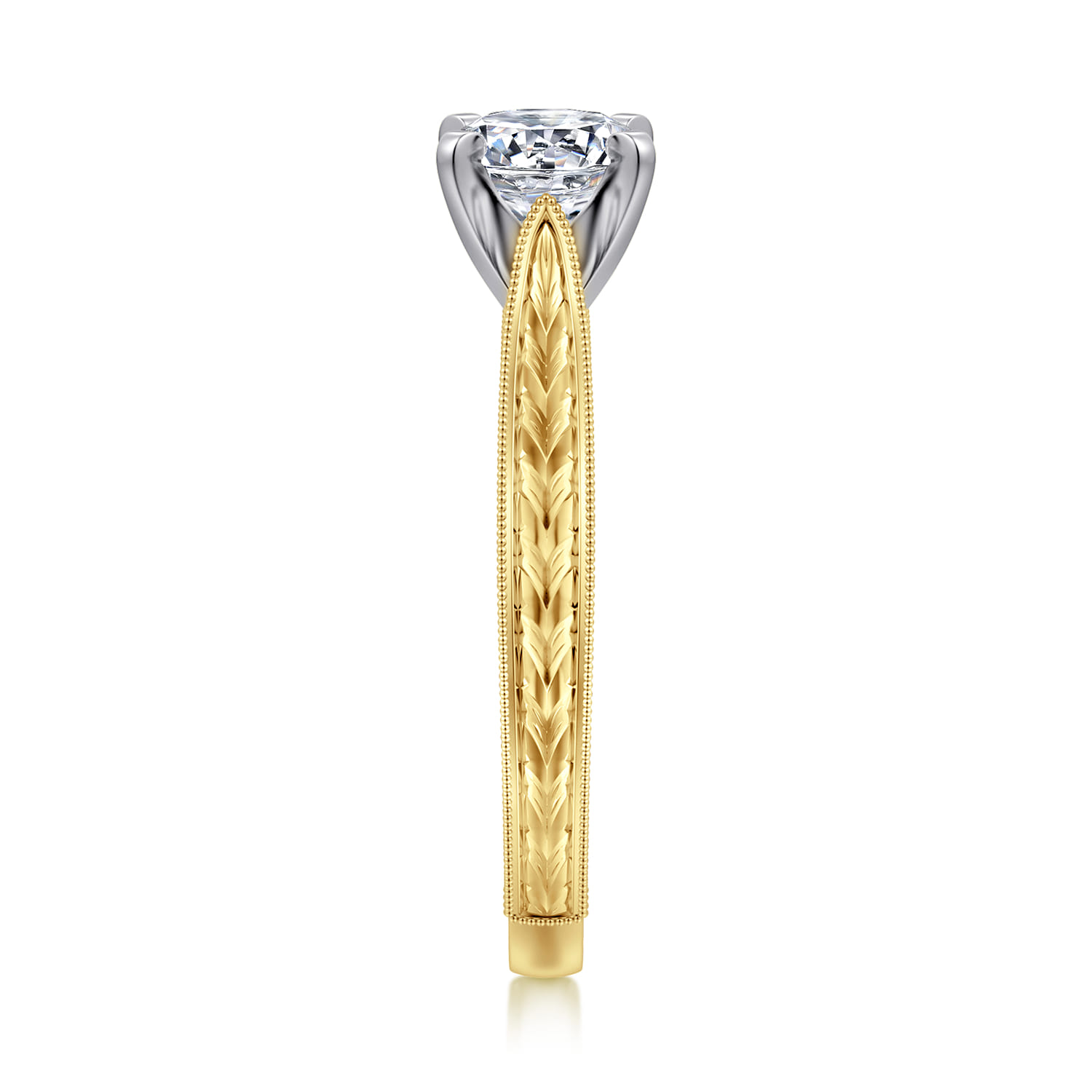 Maura - Vintage Inspired 14K White-Yellow Gold Round Solitaire Engagement Ring - Shot 5