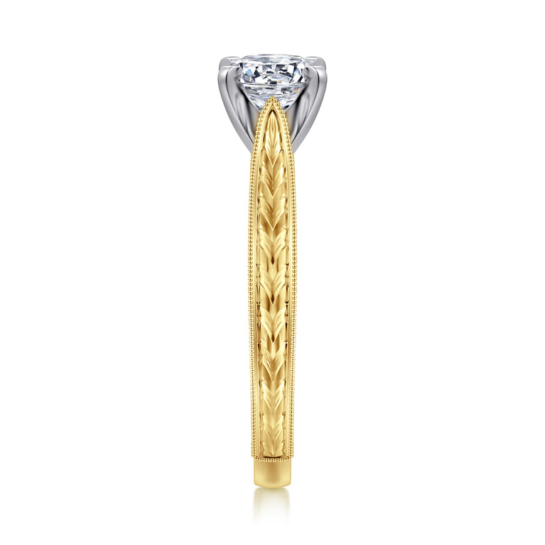 Maura - Vintage Inspired 14K White-Yellow Gold Round Solitaire Engagement Ring - Shot 5