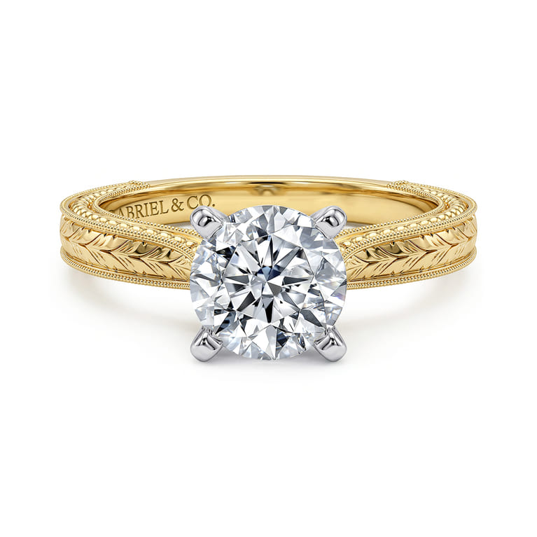 Maura - Vintage Inspired 14K White-Yellow Gold Round Solitaire Engagement Ring - Shot 1
