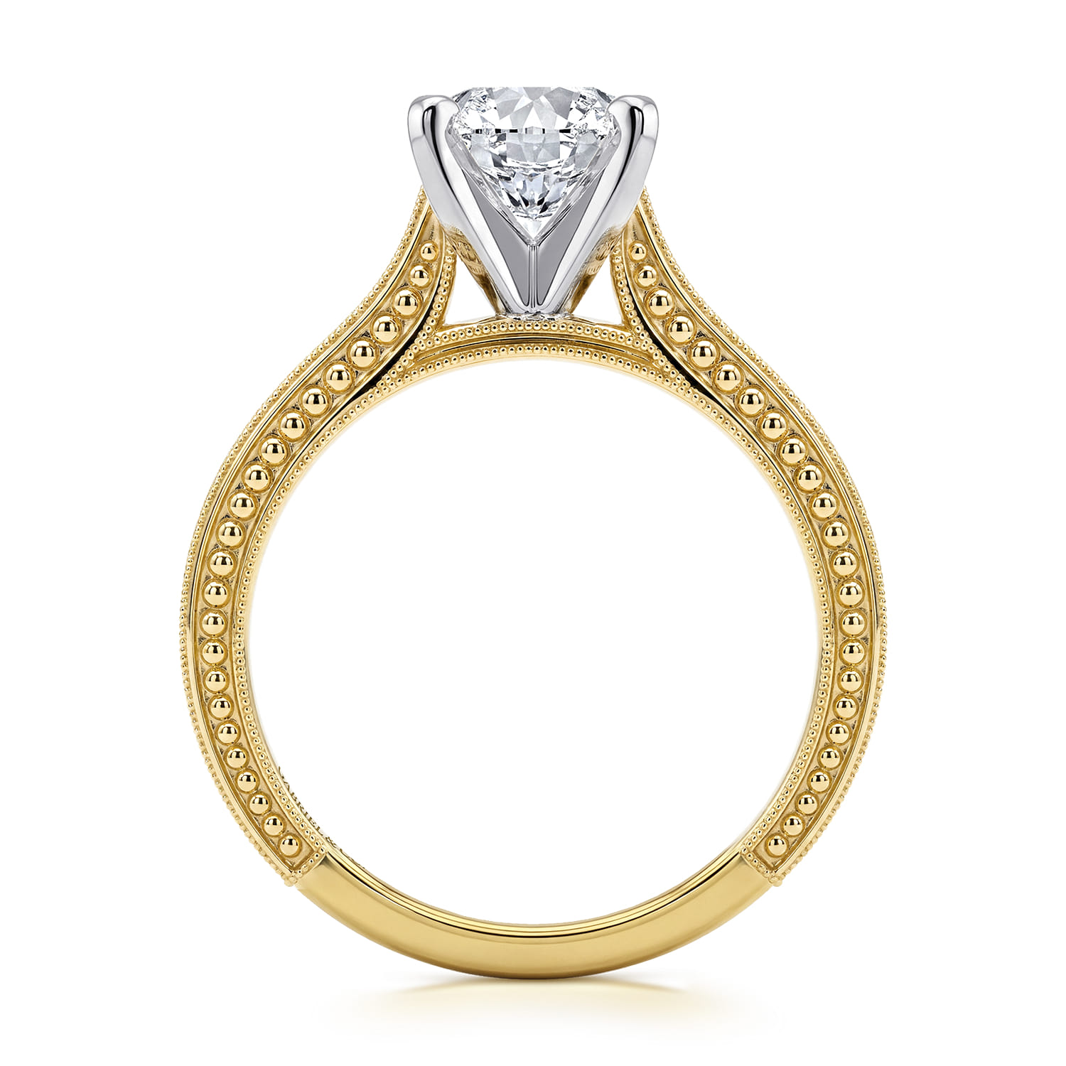 Maura - Vintage Inspired 14K White-Yellow Gold Round Solitaire Engagement Ring - Shot 2
