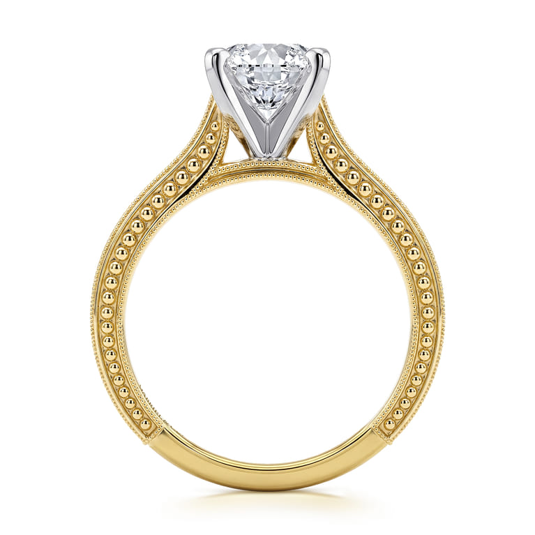 Maura - Vintage Inspired 14K White-Yellow Gold Round Solitaire Engagement Ring - Shot 2