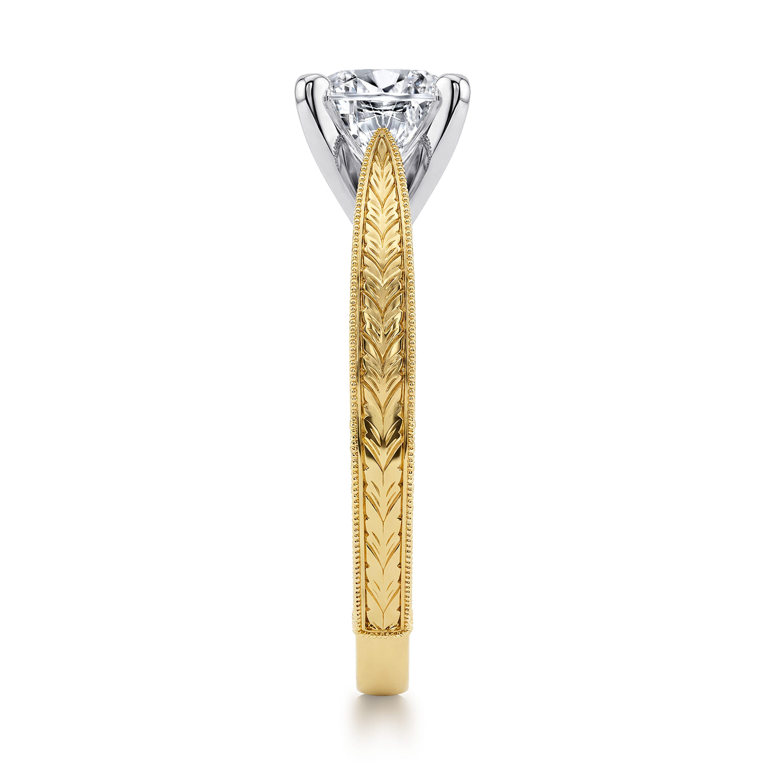 Maura - Vintage Inspired 14K White-Yellow Gold Round Solitaire Engagement Ring - Shot 4