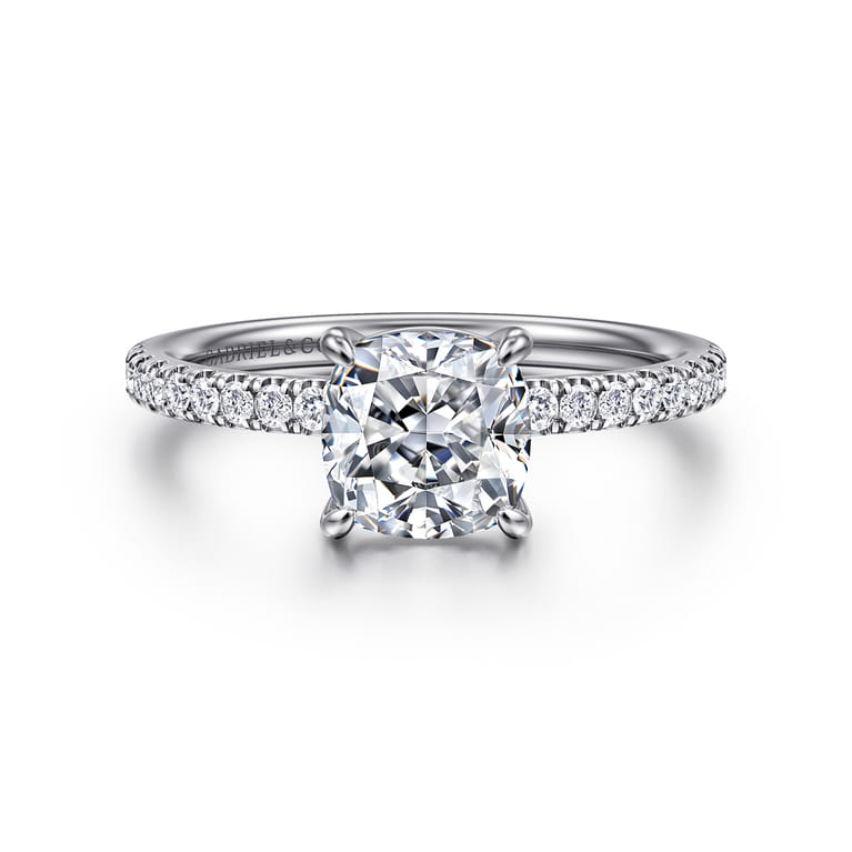 Twain - 18K White Gold Cushion Cut Diamond Engagement Ring - 0.2 ct - Shot 1