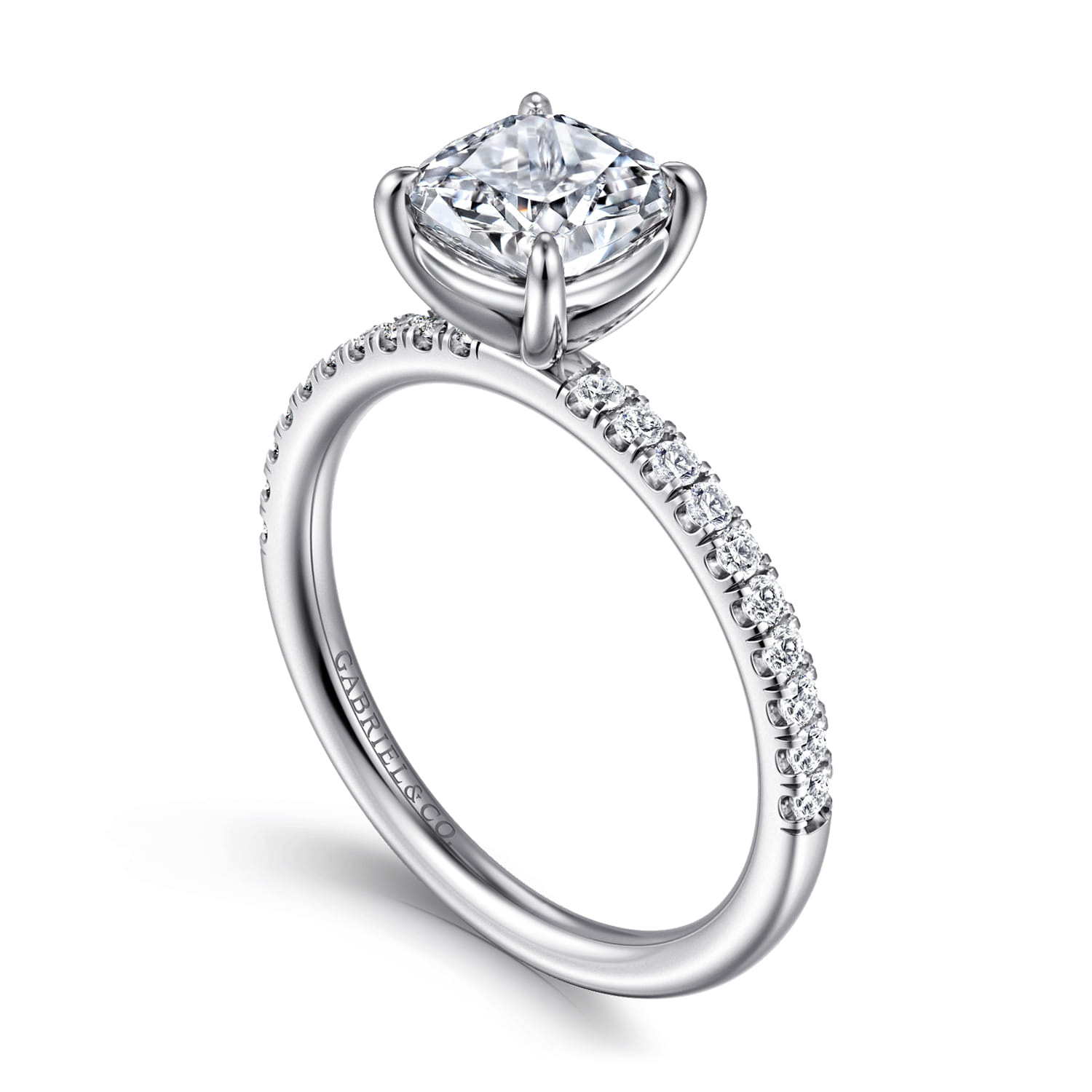 Twain - 18K White Gold Cushion Cut Diamond Engagement Ring - 0.2 ct - Shot 3
