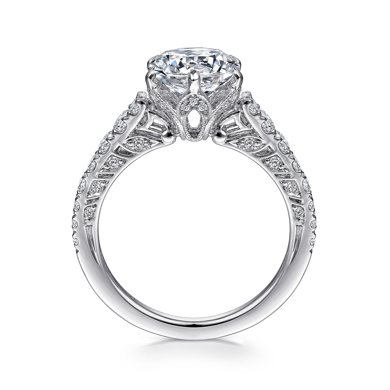 Prism - Vintage Inspired 18K White Gold Round Diamond Engagement Ring - 0.58 ct - Shot 2